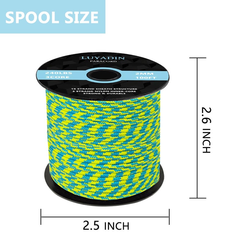 LUYADIN Paracord 240lb - Diameter 2mm Micro Utility Cord -3 Strand Parachute Spool Cord - 100ft 200ft,Paracord for Camping,Hiking,Fishing,Outdoor and DIY - Image 2